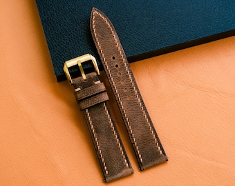 Waxed Leather Watch Strap, Customizable Strap Sizes, 24mm, 23mm, 22mm, 21mm, 20mm, 19mm, 18mm