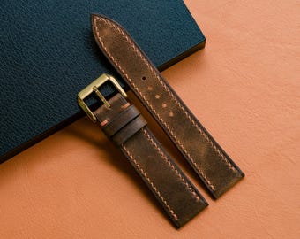 Waxed Leather Watch Strap, Handmade Customizable Watch Band