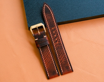 Waxed Leather Watch Strap, Customizable Strap Sizes, 24mm, 23mm, 22mm, 21mm, 20mm, 19mm, 18mm