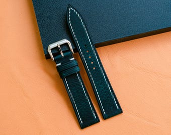 Waxed Leather Watch Strap, Customizable Strap Sizes, 24mm, 23mm, 22mm, 21mm, 20mm, 19mm, 18mm