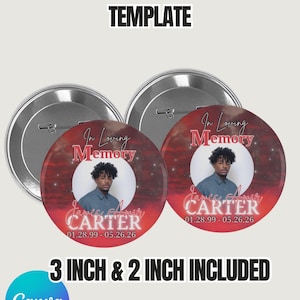 Red Funeral Button Template - Editable Photo Pin - In Loving Memory