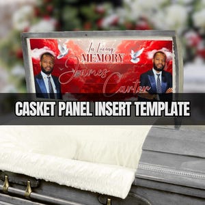 Casket Panel Insert Template, Red, Editable Canva, 31.5×14.5 in