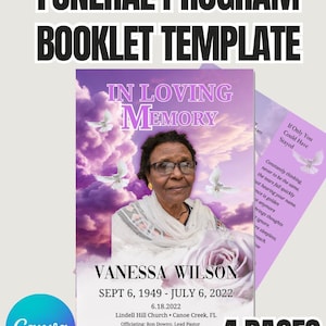 Purple Funeral Program Template - 4 Page Obituary Booklet Canva