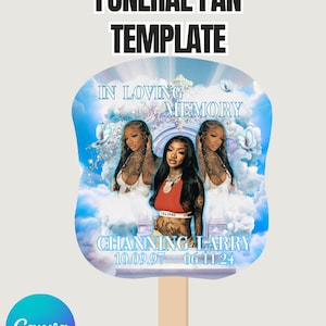 Blue Funeral Paddle Fan Template Canva | Memorial Fan Template with Photo | In Loving Memory Hand Fan | Printable Obituary Keepsake