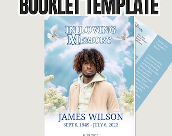 Blue Funeral Program Template - 4-Page Memorial Booklet