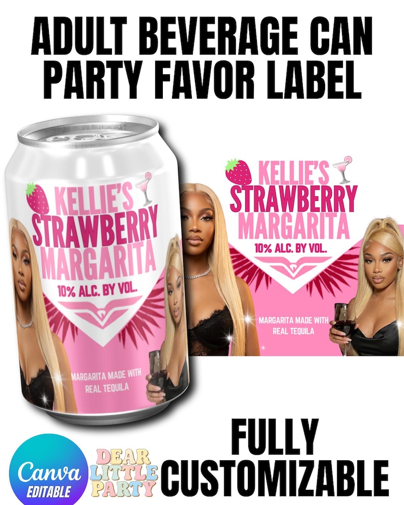 Editable Margarita Can Wrap Label, Party Favor Template (Digital Download) image 1