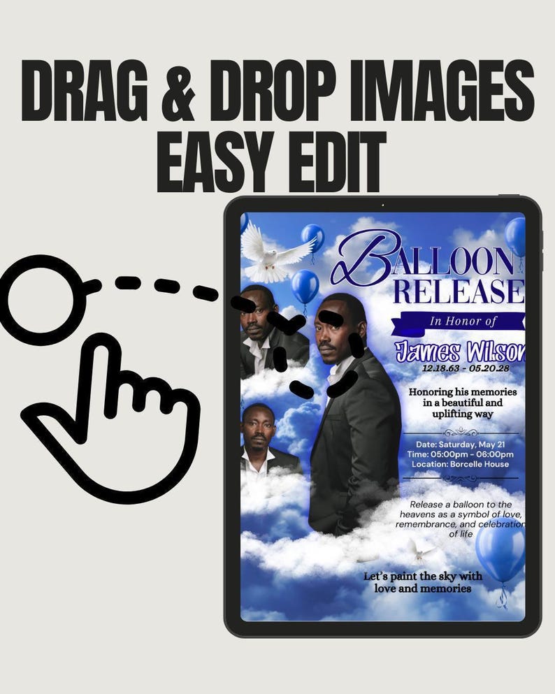 Memorial Balloon Release Flyer Template: Editable Canva Funeral Poster (Digital Download 8.5x11 in) image 4