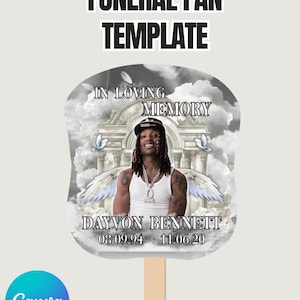 Silver Funeral Paddle Fan Template Canva | Memorial Fan Template with Photo | In Loving Memory Hand Fan | Printable Obituary Keepsake