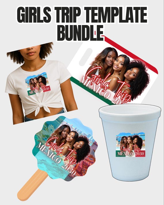 Girls Trip Template Bundle, Mexico Cancun, Editable Canva, Digital Download