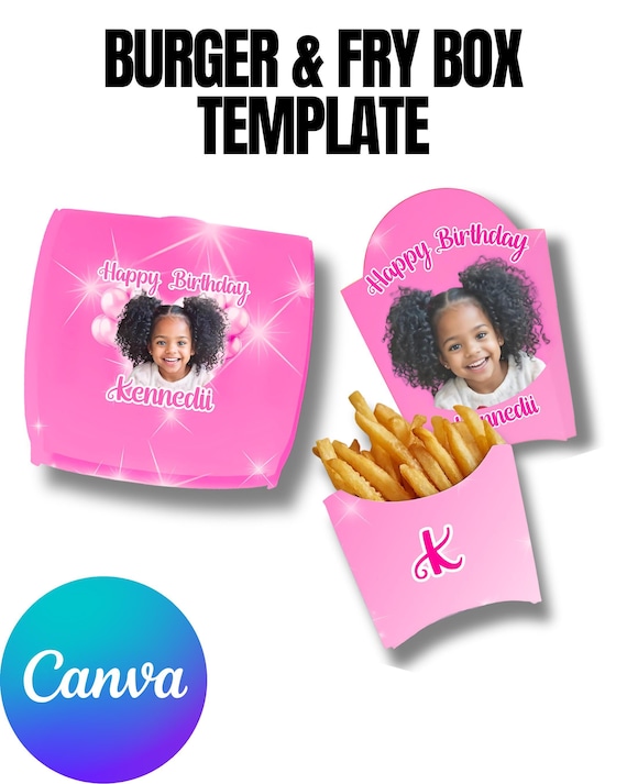 Burger & Fry Box Template: Editable Fast-Food Party Favors (8.5x11 Printable)