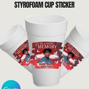 Pegatinas para vasos funerarios: Etiquetas para bebidas conmemorativas (foto y nombre personalizados)