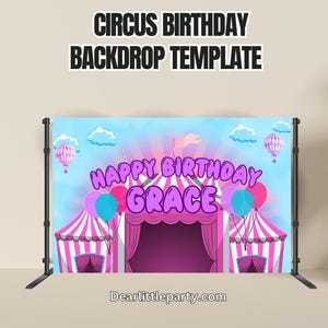 Circus Birthday Party Backdrop  Editable Canva Photo Booth Banner 33x21 Inch Digital Template