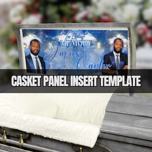 Blue Casket Panel Insert Template - Editable Canva Design for Funeral Service