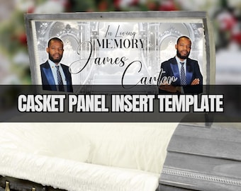 Casket Panel Insert Template, Silver, Editable Canva, 31.5×14.5 in