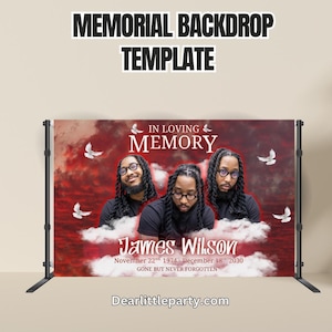 Memorial Backdrop: Red Cloud Background - Editable Canva Template