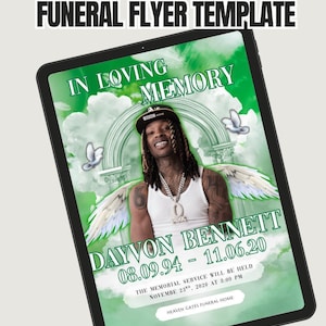 Green Memorial Program Canva Template - Obituary Flyer for Funeral