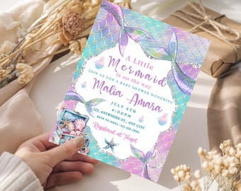 Mermaid Baby Shower Invitation - Editable Under the Sea Canva Template