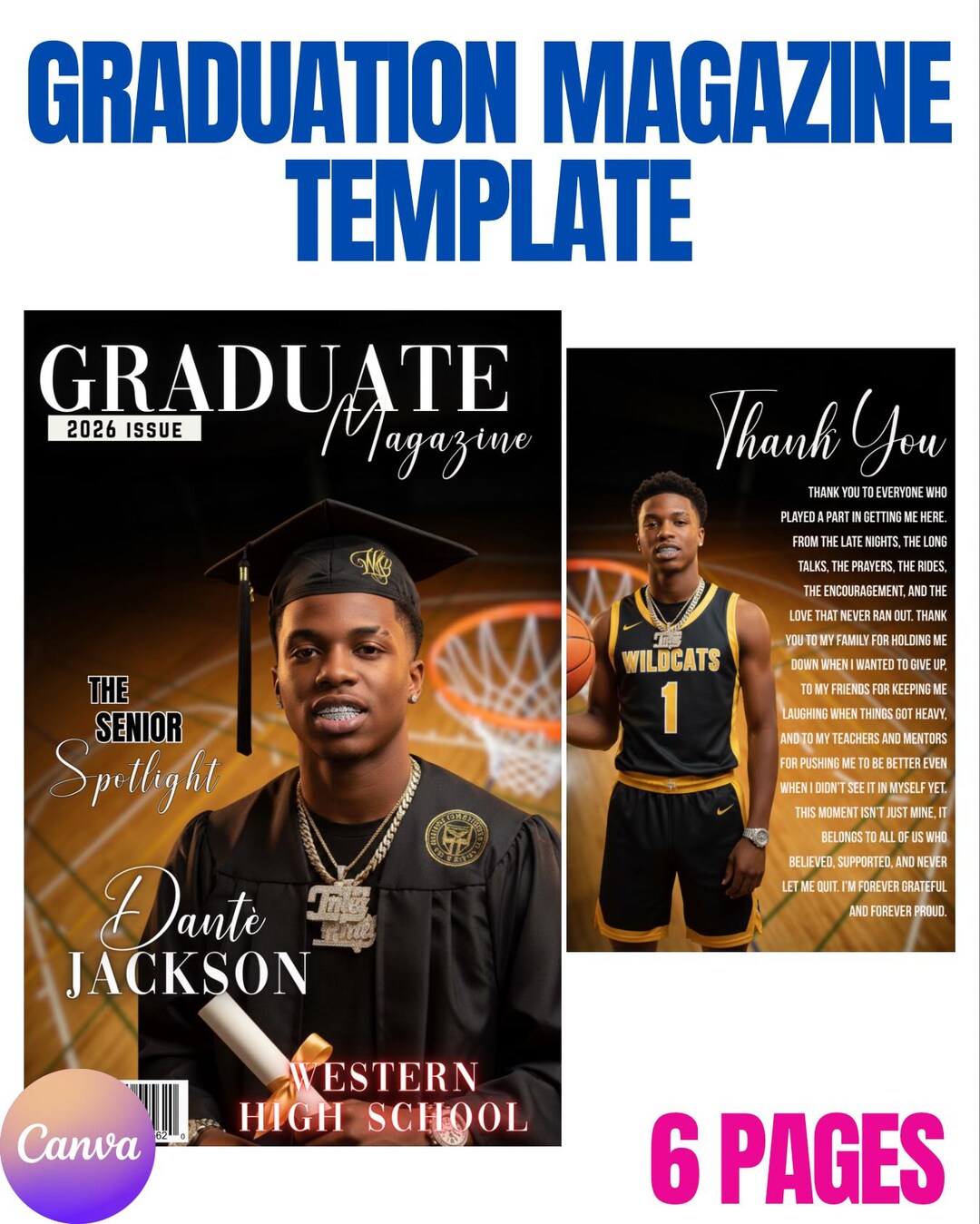 Editable Graduation Magazine Template, Canva, 6 Page Booklet (digital