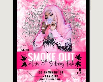 420 Birthday Invitation: Bold Weed Design - Editable Canva Template