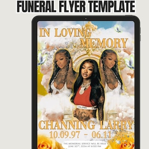Yellow Funeral Announcement Flyer - Canva Template - In Loving Memory Design