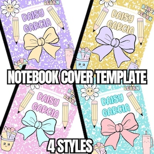 Plantilla de portada para cuaderno de composición, diseño editable de Canva en 4 estilos pastel