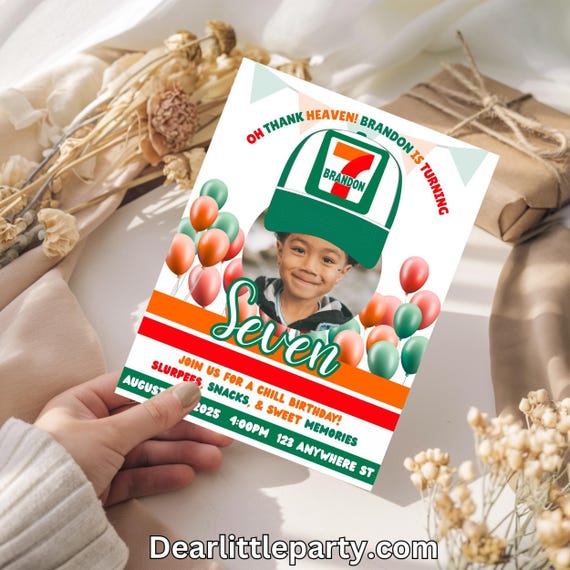 7-Eleven Birthday Invitation Template | Personalized Photo Birthday Card