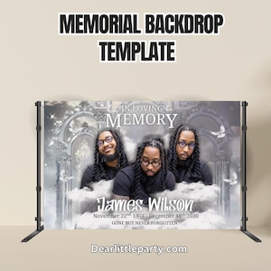 Silver Funeral Backdrop Canva Template - In Loving Memory Banner, Memorial Photo Display, Celebration of Life Sign