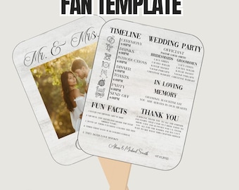 Plantilla editable de programa de boda en abanico - Cronograma de ceremonia imprimible en Canva
