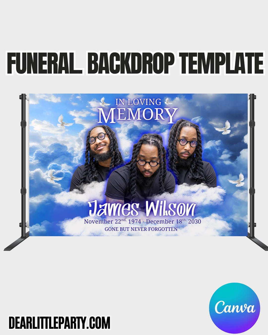 Funural Backdrop Funeral Backdrop Banner: Blue Memorial Design (customizable Canva) - Etsy