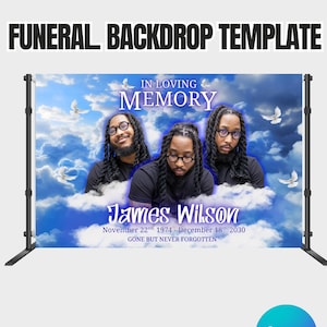 Funeral Backdrop Banner: Blue Memorial Design (Customizable Canva)