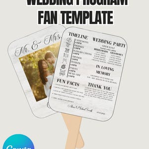 Wedding Program Fan Template Editable – Printable Ceremony Timeline Fan, Canva Wedding Program, Instant Download