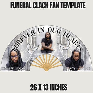 Silver Funeral Clack Fan Template Canva | Memorial Fan Template with Photo | Forever In Our Hearts Hand Fan | Printable Obituary Keepsake
