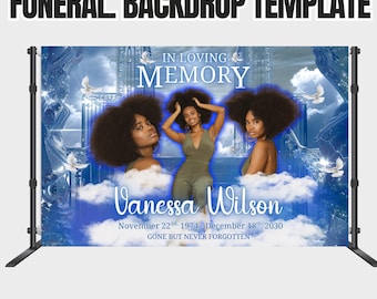 Funeral Memorial Backdrop - Blue Dove Design, Editable Template