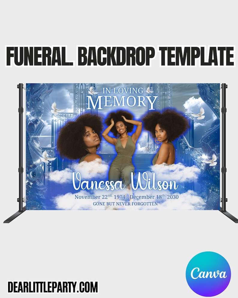 Funural Backdrop Funeral Memorial Backdrop - Blue Dove Design, Editable Template - Etsy
