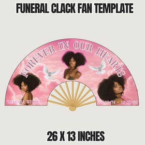 Pink Funeral Clack Fan Template Canva | Memorial Fan Template with Photo | Forever In Our Hearts Hand Fan | Printable Obituary Keepsake