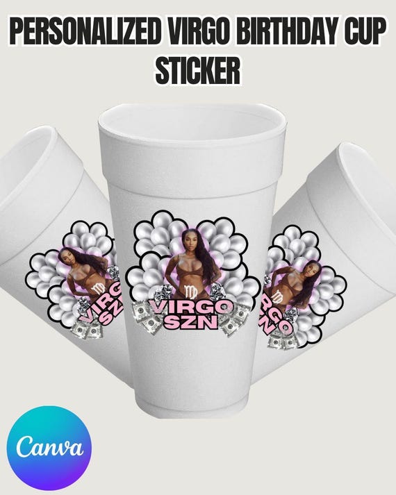 Virgo Birthday Cup Sticker Template Custom Editable Canva Label for Party Decor