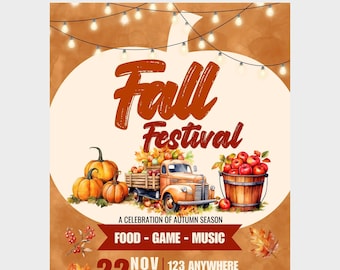 Fall Festival Flyer Template, Editable Canva, 8.5×11 Printable