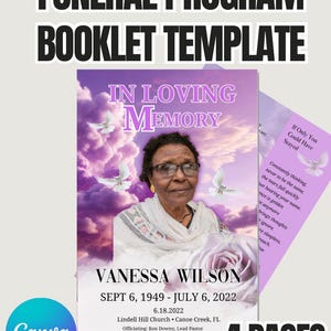 Purple Funeral Program Template - 4 Page Obituary Booklet Canva