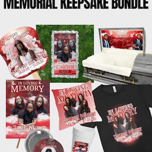 Red Funeral Keepsake Bundle - 8 Editable Canva Templates - Memorial Service Decor