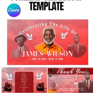 Funeral Slideshow Template (Canva) — Red Clouds & Doves