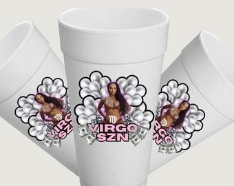 Plantilla de pegatina para taza de cumpleaños de Virgo, etiqueta editable personalizada de Canva para decoración de fiestas