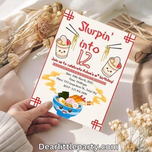 Ramen Birthday Invitation Editable Template – Kawaii Noodle Party Invite, Instant Download Digital File