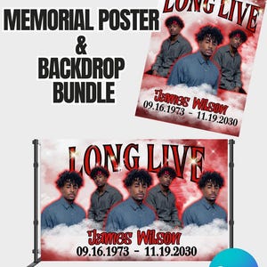 Red Memorial Backdrop and Poster Bundle - Customizable Funeral Templates