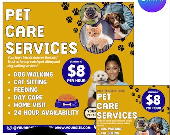 Szablon ulotki dla opiekuna zwierząt, kwadratowy post na płótnie 5x5, 2 wzory, wersja cyfrowa