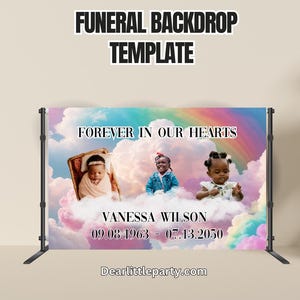 Rainbow Funeral Backdrop Canva Template - In Loving Memory Banner, Memorial Photo Display, Celebration of Life Sign