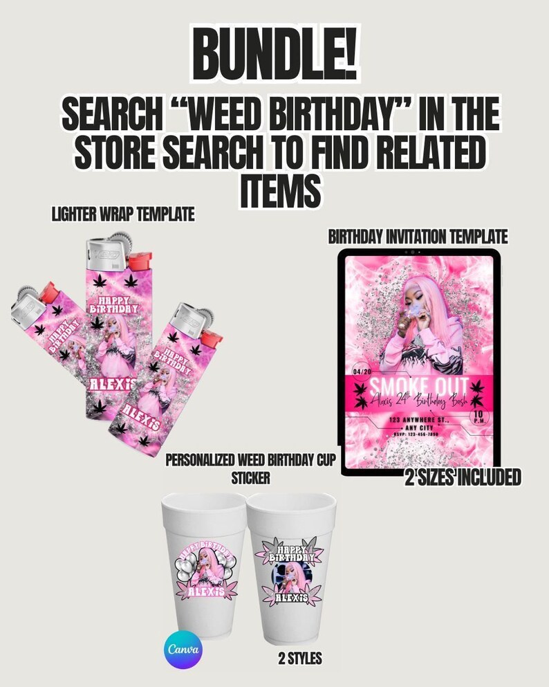 420 Birthday Invitation: Bold Weed Design - Editable Canva Template image 5