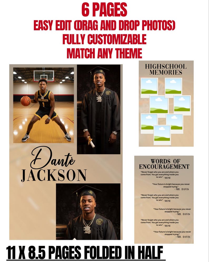 Editable Graduation Magazine Template, Canva, 6 Page Booklet (digital