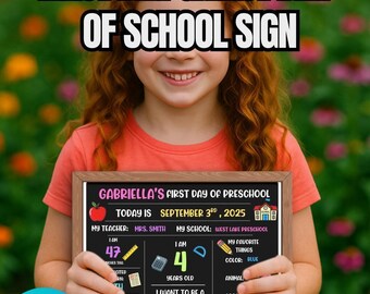 Letrero de primer día de clases: plantilla de accesorio fotográfico editable de Canva para niños