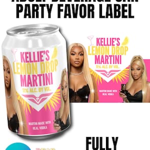 Etiqueta editable para envolver latas de Lemon Drop Martini, plantilla para recuerdos de fiesta para adultos