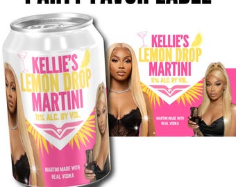 Etiqueta editable para envolver latas de Lemon Drop Martini, plantilla para recuerdos de fiesta para adultos